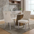 LKTART Dining Chairs Set of 6 Mid-Century Modern Chairs with Pull Ring, Velvet Upholstered Dining Chair with Wooden Legs Nailhead Trim for Kitchen Bedroom Dining Room (Beige)