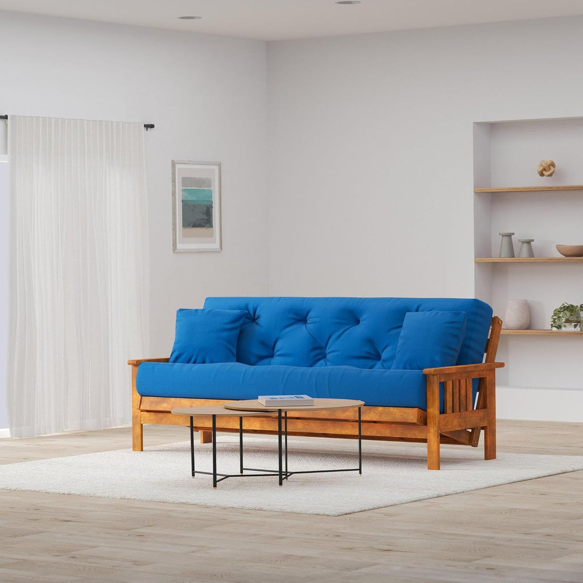 Stanford Futon Frame - Full Size, Solid Wood | Heavy Duty Solid Wood | Transform to 3 Positions - Sofa, Lounger, Bed | Popular Design (Frame Only)