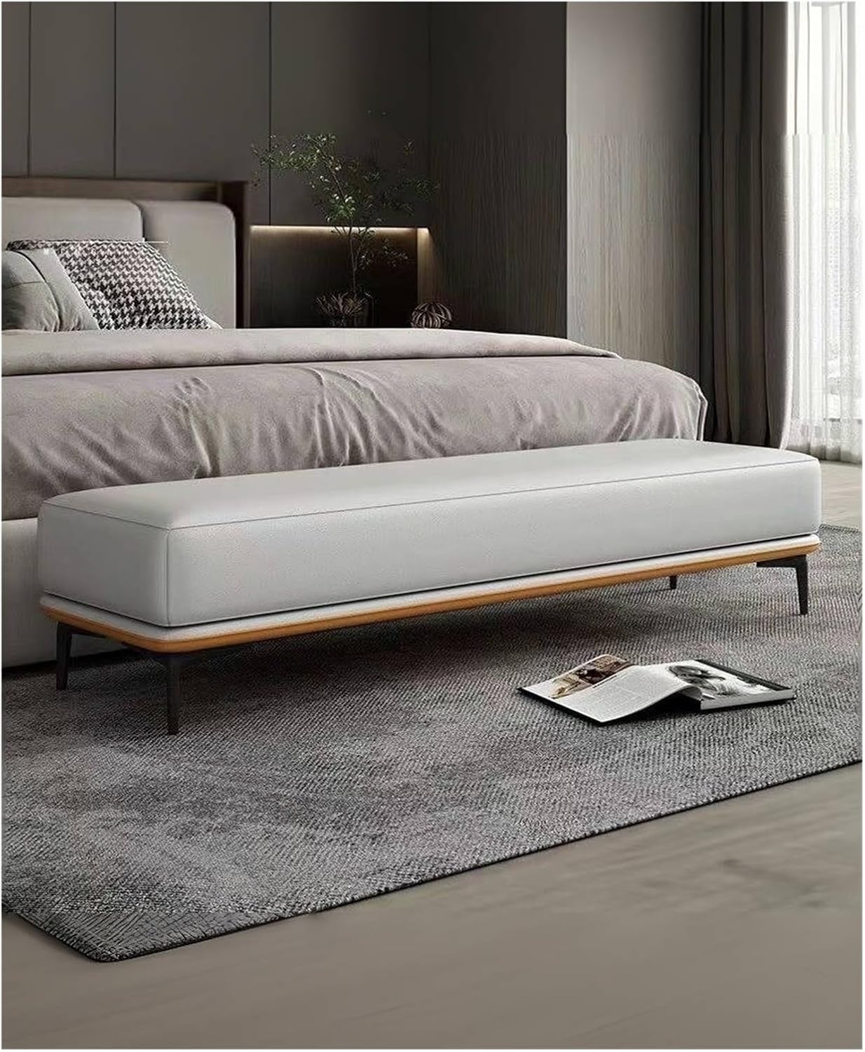 Modern Bedroom Bench, PU Leather Entrance, Upholstered Bed Stool with Metal Legs, for Living Room, Foyer, Dining, Bedrooms Entryway(150 * 50 * 40cm)
