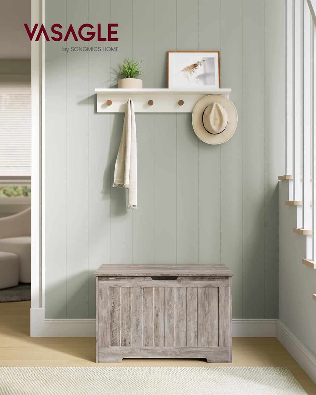 VASAGLE Storage Chest, 29.9 Inches Width Bench with 2 Safety Hinges | Shoe Bench, Farmhouse Style, for Entryway, Bedroom, Living Room, Heather Greige, SOFIE Collection ULHS011K01