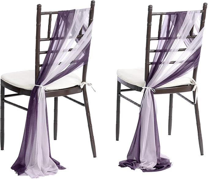 Ling's moment Wedding Chair Sashes Cover Aisle Decorations Draping Fabric Wrinkle-Free with Tie 16pcs Purple Pale Lavender for Party Ceremony Reception Floral Arrangement Banquet Outdoor Decor