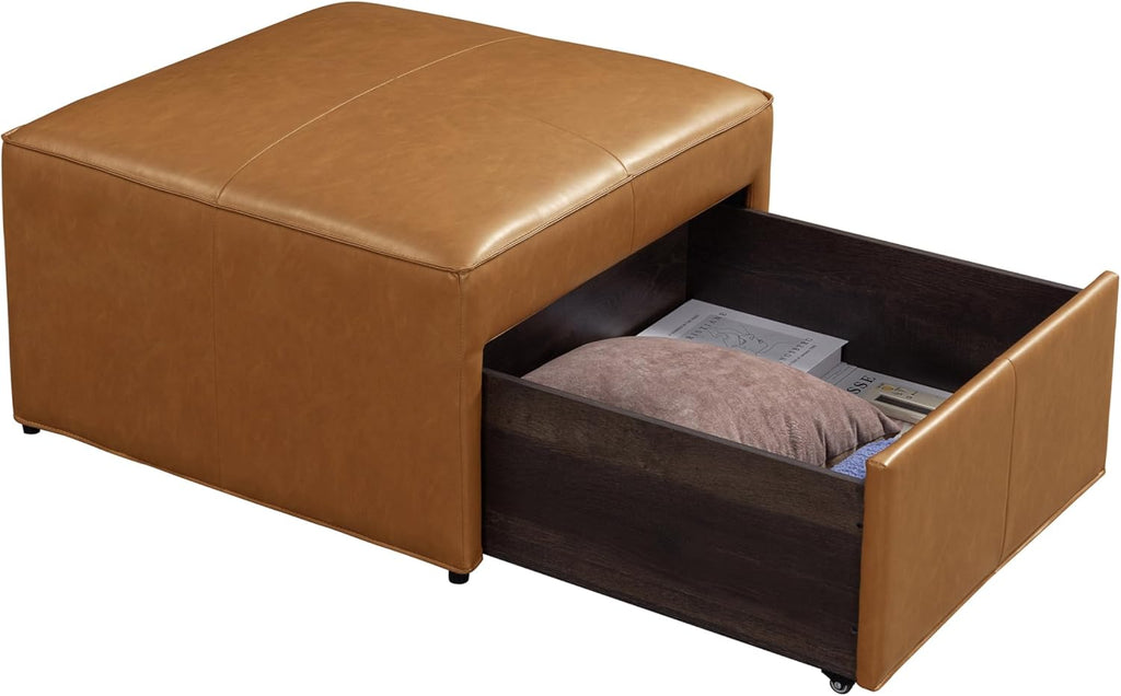Studio Living® Harrison 29.1" Storage Ottoman, Large Removable Storage Drawer, Vegan Leather Fabric, Carmel