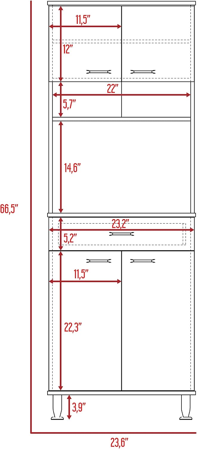 Della 60 Kitchen Pantry with Countertop, White - Open & Closed Storage, Microwave Stand