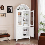 erosoei 73" H Metal Tall Arched Kitchen Pantry Cabinet, Modern Farmhouse China Storage Cabinets with Glass Door and Adjustable Shelves, Versatile Cupboard for Kitchen, Dining Room, Bathroom (White)