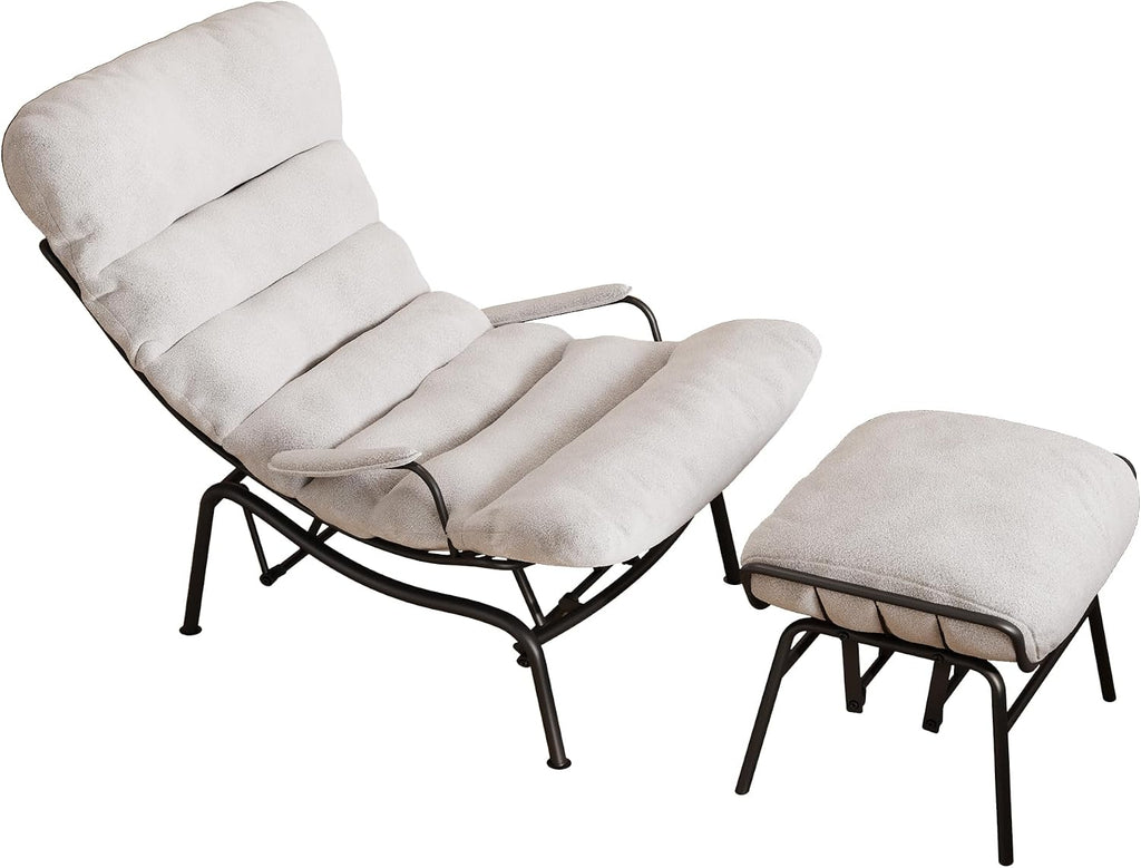 HOOOWOOO Cozy Rocking Chair,Chaise Lounge Chair Indoor,Accent Chair with Ottoman for Bedroom,Living Room,Office(Cloud Velvet White)