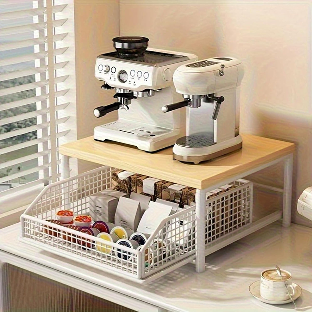 Kitchen Countertop Storage Rack with Drawers | Multi-Functional Countertop Shelf, Open Access for Easy Fetching, Simple Assembly & Effortless Wiping Clean(white)