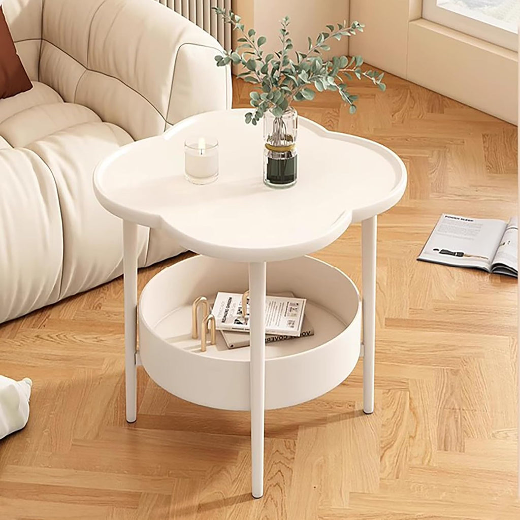 2 Tier Round Side Table, End Table with Storage Shelf, Small Round Nightstand for Living Room, Sofa Coffee Table, End Tables Indoor Outdoor for Small Spaces Bedroom Balcony Office