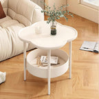 2 Tier Round Side Table, End Table with Storage Shelf, Small Round Nightstand for Living Room, Sofa Coffee Table, End Tables Indoor Outdoor for Small Spaces Bedroom Balcony Office