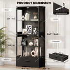 BROTTAR 4-Tier Display Cabinet with Glass Doors and Drawer for Collectibles