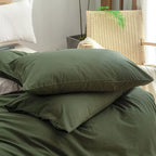 BESTOUCH Duvet Cover Set 100% Washed Cotton Linen Feel Super Soft Comfortable Chic Lightweight 3 PCs Home Bedding Set Solid Olive Green Oversized King