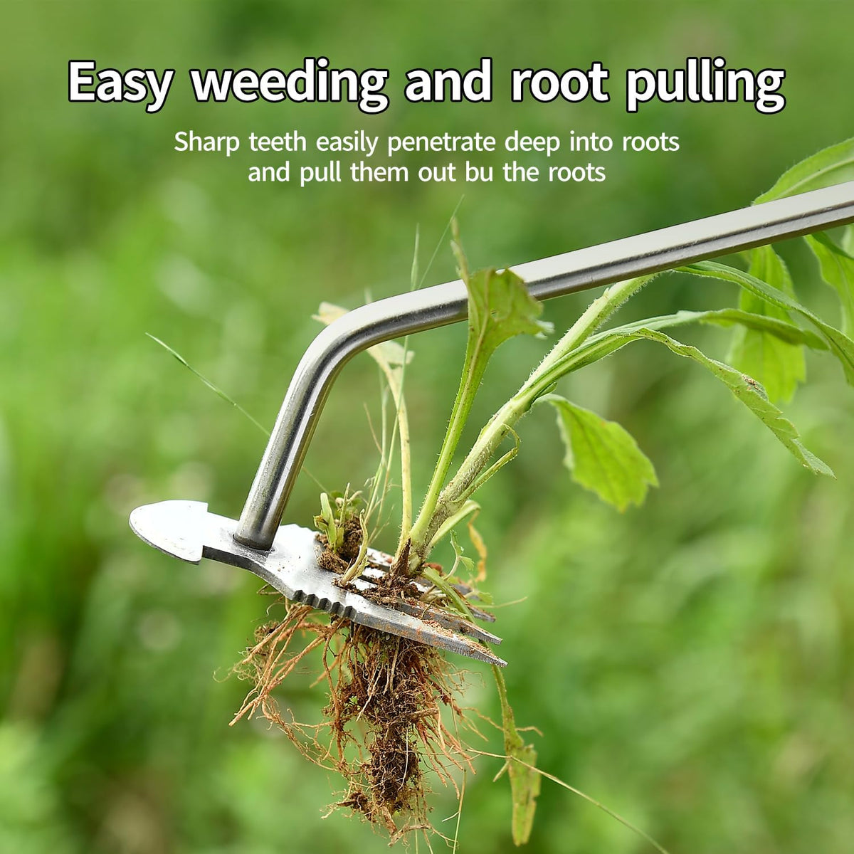Weed Puller Tool，2025 New Garden Weeder Tool Stainless Steel Hand Weeder Tool,4 Teethes Dual Purpose Weed Remover Tool Weeding Tools for Gardening (Rubber Handle)