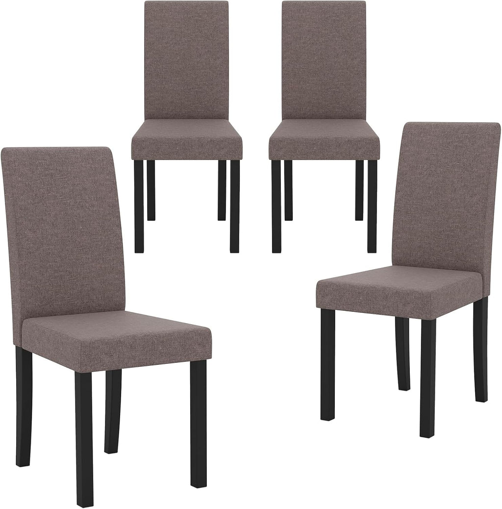 GOFLAME Upholstered Dining Chairs Set of 4, Fabric Kitchen Chairs with Padded Seat, Tilt Backrest, Rubber Wood Legs, Armless Side Chairs for Dining Room, Living Room, Restaurant, Brown