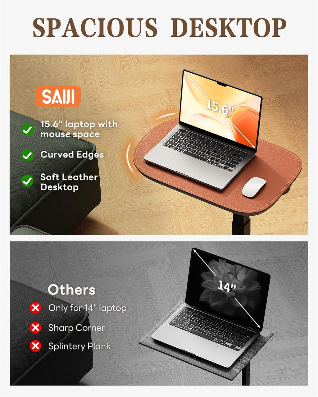 SAIJI Swivel Top TV Table Tray for Living Room Eating and Laptops | Height Adjustable, Heavy Duty Base, Large Size C Shaped Sofa Side Tables, End Tray Table, for Couch & Bedside with Cup Holder