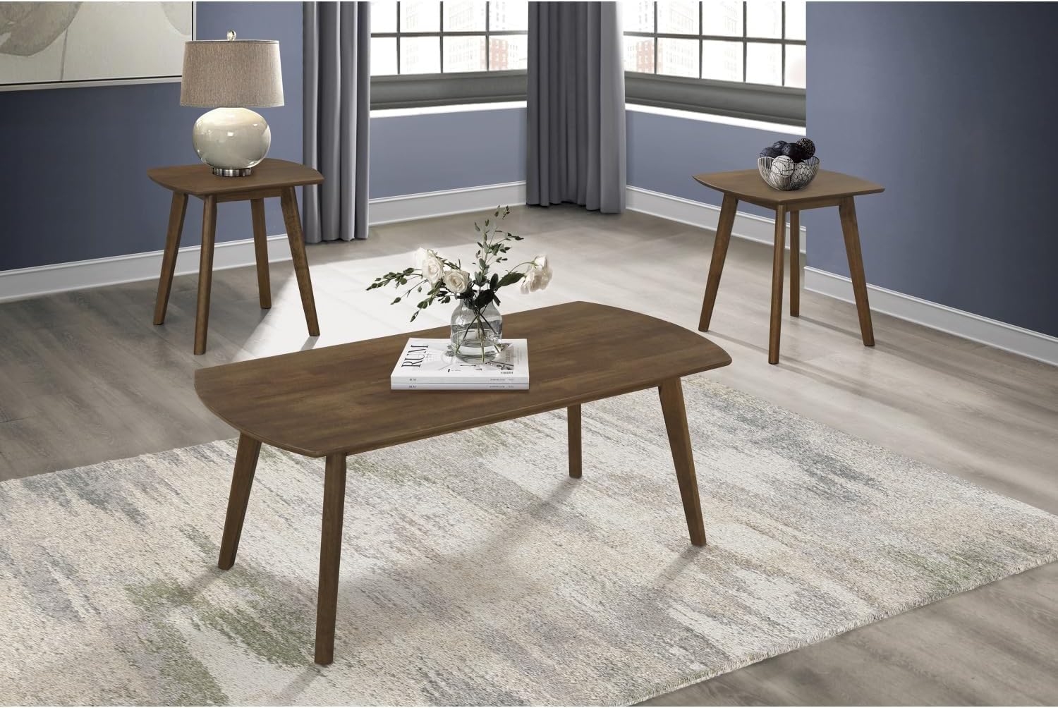 Contemporary 3-Piece Cocktail Table Set Walnut Finish Living Room Wooden Furniture