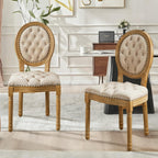 French Country Dining Chairs Set of 2,Upholstered Velvet Chairs with Round Back,Solid Wood Legs,for Living Room,Kitchen,Restaurant,Beige