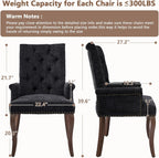 mikibama Chenille Upholstered Dining Chairs with High Back Set of 2,Vintage Tufted Kitchen Chairs with Rolled Arms,Farmhouse Fabric Accent Side Chair with Arms for Living Room (2, Black)