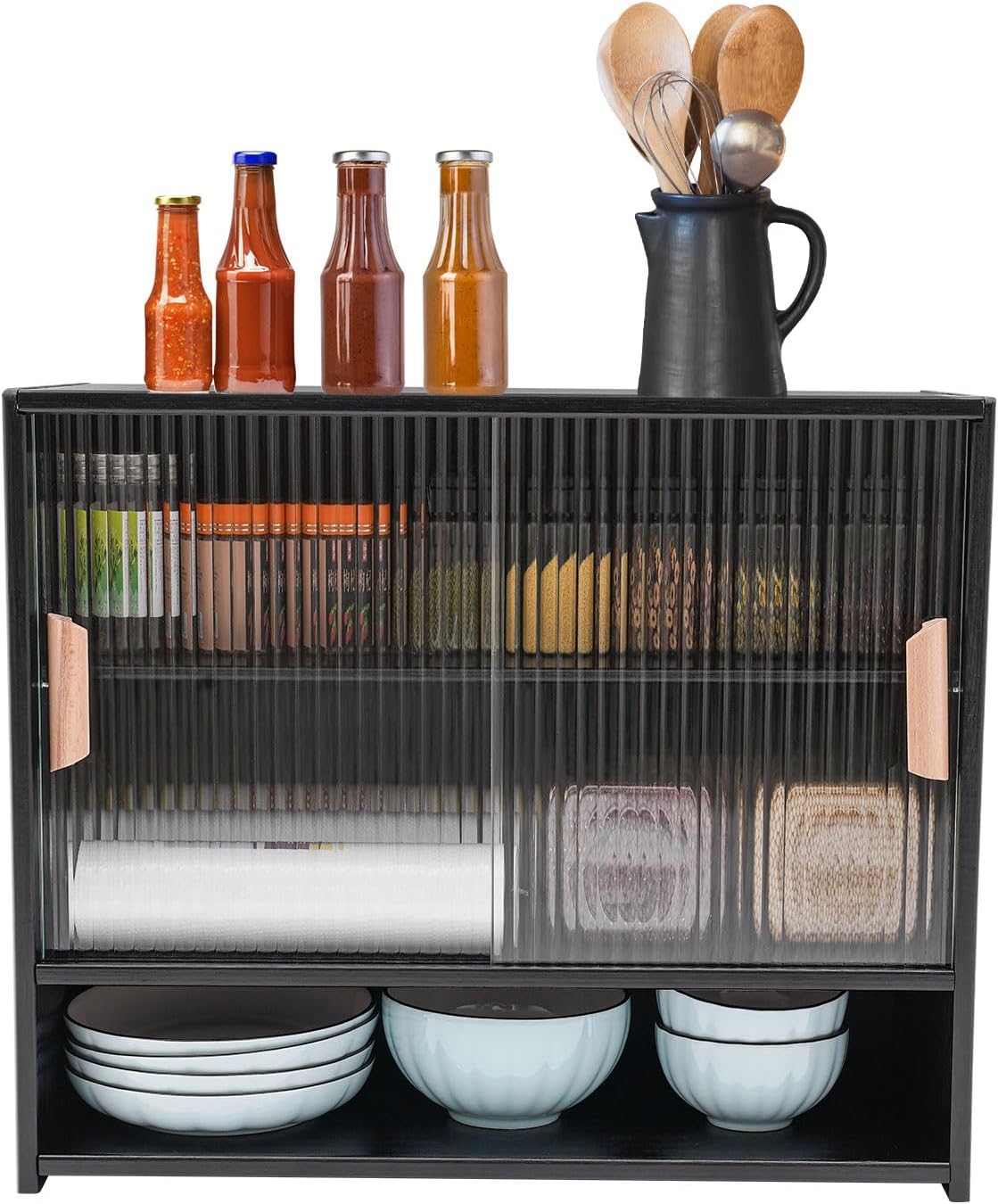 Xuthusman Kitchen Pantry Storage Cabinet,21.6x11x18.1inch Freestanding Narrow Floor Organizer with Sliding Doors Adjustable Tall Storage Cabinet for Bathroom Kitchen Living Room