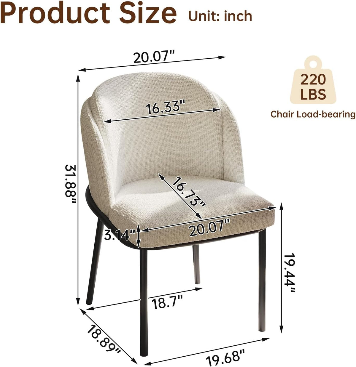 Modern Dining Chairs Set of 4 Cream White Upholstered Side Chairs with Curved Backrest Ergonomic Soft Seat Metal Legs Kitchen Dining Room Living Room Vanity Accent Chairs Mid Century Style