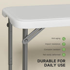 Folding Table 4 Foot - 2-Position Adjustable Height, Heavy Duty 400 lbs Capacity - Portable Tables Folding for Camping, Party, Indoor & Outdoor Use, 1 Pack