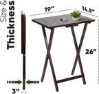 PJ Wood Espresso - 5-Piece TV Tray Table Set - Folding with Storage Rack | Solid Rubberwood, 19.09 x 14.57 x 26 in Each, 3 in Thick Collapsed, 40 lb Capacity, 5 Units, Indoor Use