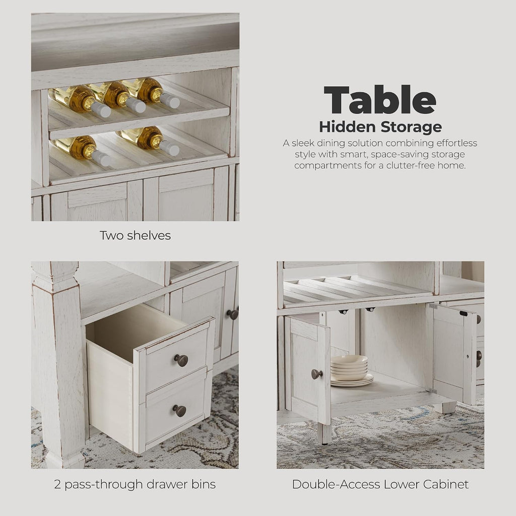 Signature Design By Ashley Robbinsdale 72-Inch Counter Height Dining Table with Kitchen Island Storage, Rubberwood Solids, Ash Veneer and MDF Substrates, Antique White