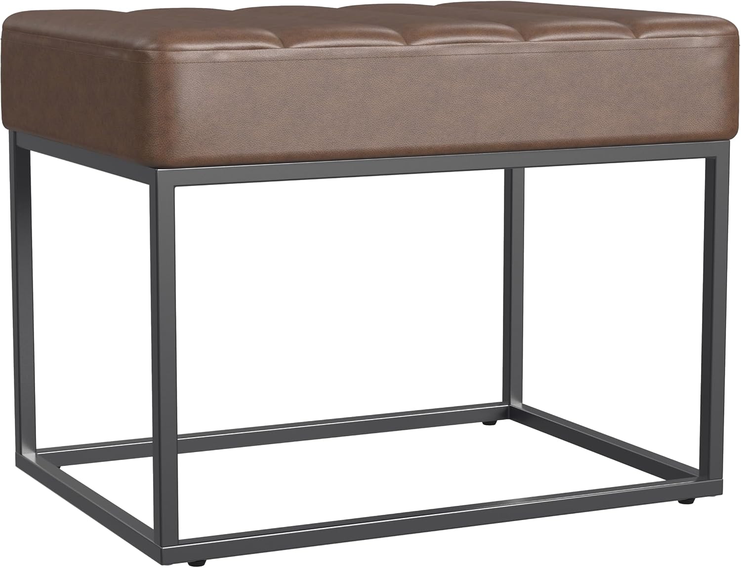 HomePop 22" Theodore Channel Tufted Ottoman - Brown Faux Leather