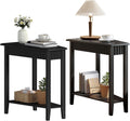 ChooChoo Fluted Recliner Side Tables Set of 2 with 2-Tier Storage Shelf | Wedge End Table for Small Space, Narrow Triangle Side Table for Corner, Living Room, Bedroom, Black