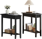 ChooChoo Fluted Recliner Side Tables Set of 2 with 2-Tier Storage Shelf | Wedge End Table for Small Space, Narrow Triangle Side Table for Corner, Living Room, Bedroom, Black