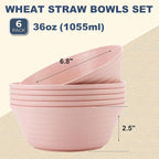 Wheat Straw Bowl Sets,6 PCS Unbreakable Cereal Bowl 36 OZ,Microwave and Dishwasher Safe Bowls,Kitchen Bowls BPA Free for Serving Soup,Oatmeal and Salad （Sakura）