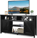 Tangkula Modern Farmhouse TV Stand, 59-Inch Storage Cabinet for TVs Up to 65 Inches, Double Barn Doors, Adjustable Shelves, Wood Entertainment Center Console Table for Living Room (Black)