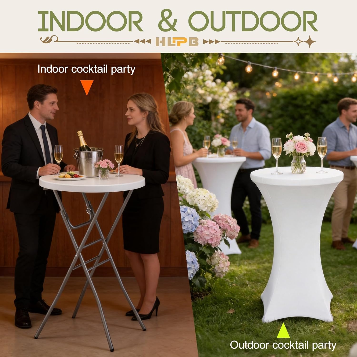 28" Round Folding Table with Cover, Foldable Cocktail Table with Handle | Bar Height Table with Removable Legs, High Top, Indoor Outdoor for Parties, Patio, Backyard, Wedding, Dining, White
