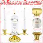 Landhoow 3 Unity Floral Candles for Wedding Ceremony Set with Golden Holder White Pillar and Taper Candles Religious Wedding Catholic Anniversary Big Events Gifts for Couple