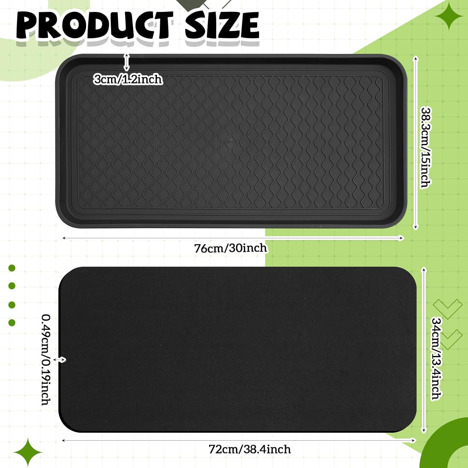 Vesici 1 Set/2 Pcs Large Self-Watering Plant Trays (30"x15") and 3mm Capillary Mat-Automatic Watering System for Indoor/Outdoor Plants, Durable Plastic Seedling Trays for Potted Plant, Garden
