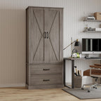 65" Tall Kitchen Pantry Cabinet with Barn Doors, Drawers & Adjustable Shelf, Farmhouse Storage Cabinet with Doors and Shelves for Kitchen Pantry Storage Cabinet, Dining Room, Laundry & Entryway, Grey