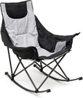 SUNNYFEEL Oversized Folding Rocking Camping Chair for Adults, 500lbs Grey | Heavy Duty Outdoor Rocker Camping Chairs, High Back Padded Lawn Recliner with Side Pocket & Carry Bag