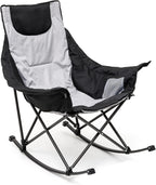 SUNNYFEEL Oversized Folding Rocking Camping Chair for Adults, 500lbs Grey | Heavy Duty Outdoor Rocker Camping Chairs, High Back Padded Lawn Recliner with Side Pocket & Carry Bag