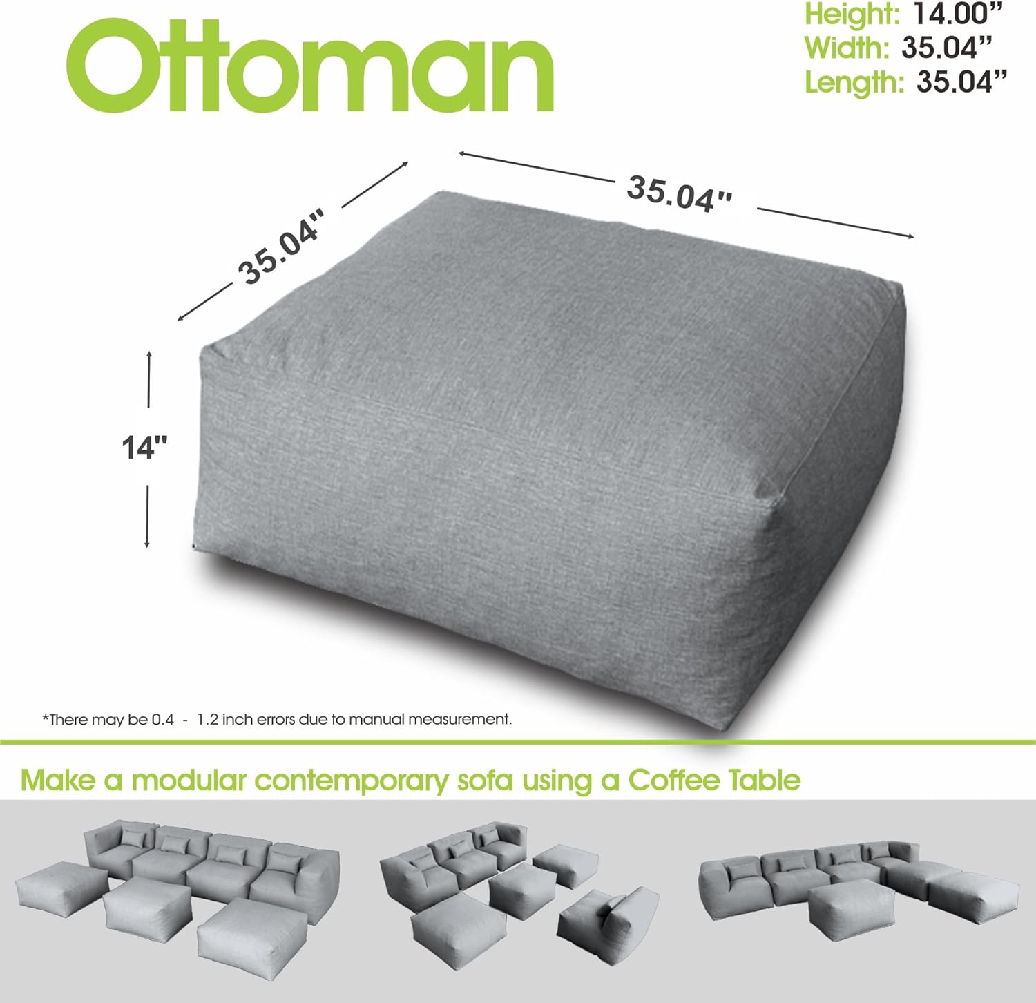 Dineli Modern Ottoman Chair Coffee Table Outdoor Furniture Patio Couch Side Table Creating a Unique Patio Garden Modular Contemporary Sofa (Dark Gray)