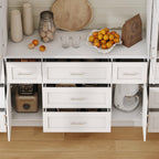 Timechee Cupboard, Kitchen Pantry Storage Cabinet, White Modern Food Pantry Cabinet with 8 Cabinets, 11 Drawers and 4 Display Doors for Living Room, Kitchen(15.7" D x 110.2" W x 78.7" H)