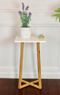 Solid Bamboo Frame Square Plant Stand (White)