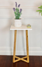 Solid Bamboo Frame Square Plant Stand (White)