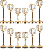 Set of 12 Gold Cup Crystal Tealight Candle Holders, Centerpieces for Table Wedding Centerpieces Crystal Decorative Tealight Candle Dining Table Candle Holder Decor for Party (3 Sizes)