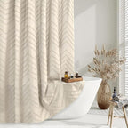 84 Inches Extra Long Beige Shower Curtain Boho Neutral Tufted Chevron Textured Striped Minimalist Shower Curtains for Bathroom