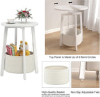 sthmec Small Round Side End Table with Cloth Storage Basket, Round Bedside Sofa Couch Coffee Tables for Small Places with Metal Frame, Modern Nighstands for Living Room Bedroom,White