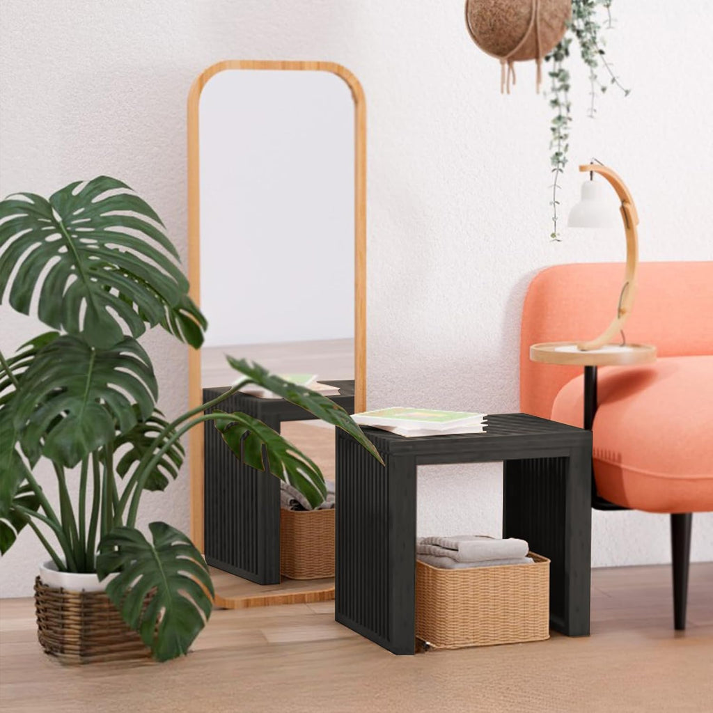 APRTAT Bamboo Dining Bench Indoor Small Benches Entryway Shoe Rack Benchs,Outdoor Modern Wood Benches 17 Inch Bamboo Bench for Living Room Hallway Bedroom Bathroom Black Small