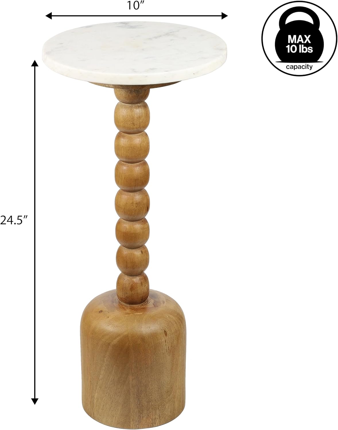 JONATHAN Y Turner Natural Mango Wood Round Drink Table, 24.5" Tall Pedestal Accent Martini Table with Bobbin Spool Leg for Small Spaces, Living Room and Bedroom, White & Natural END3002A
