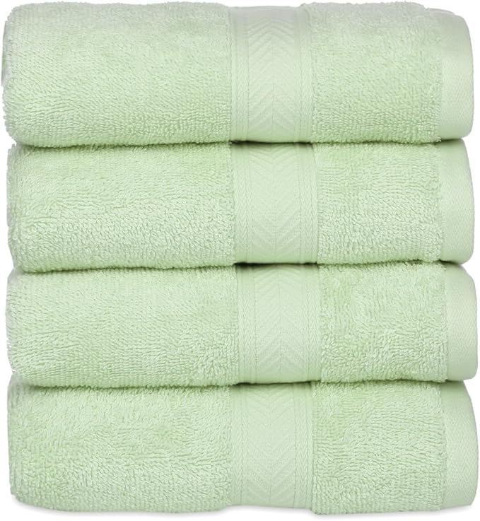 Casa Lino 100% Cotton Hand Towels for Bathroom - Soft, Highly Absorbent & Quick Dry Kitchen Towels - Gym Towel Set - Travel Towel Set - 24" x 16" - Pack of 4 - (Light Sage Green)