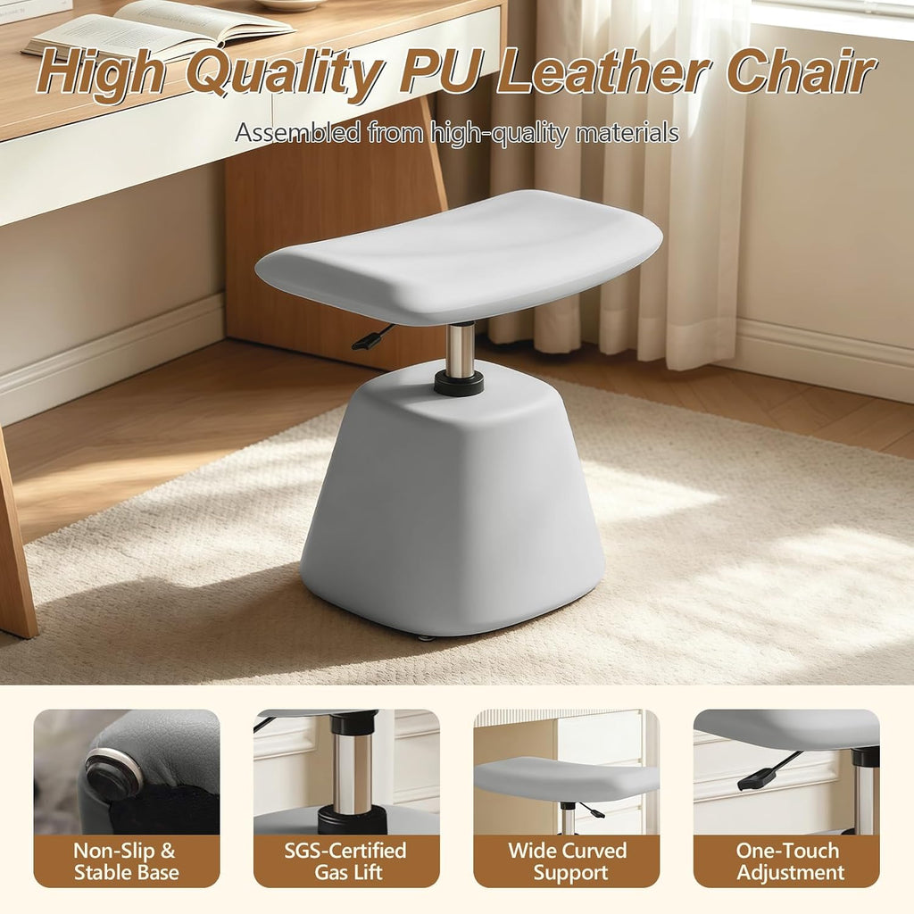 JPBSTO Small Ottoman Footrest, Modern Vanity Stool Chair Adjustable Height, Upholstered Ottoman with Soft Padded Seat Under Desk for Living Room, Vanity, Entryway, Bedroom (Gray, W-Ottoman)