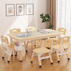 Kids Table and 6 Chairs Set, Adjustable Study Activity Table Ages 2-10