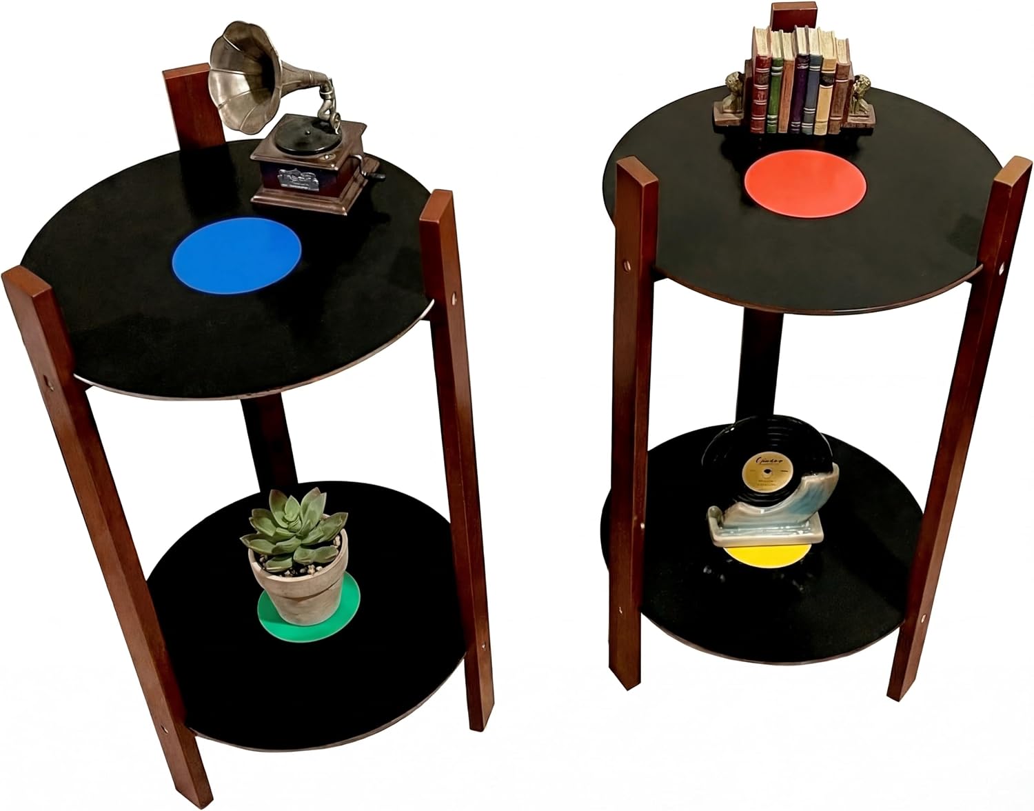 Thyle 2 Pack Record Player Stand Retro 2-Tier End Table Small Sofa Coffee Side Tables Nightstand Bedside Stand Bedroom Record Holder and Multi-Functional End Table for Living Room