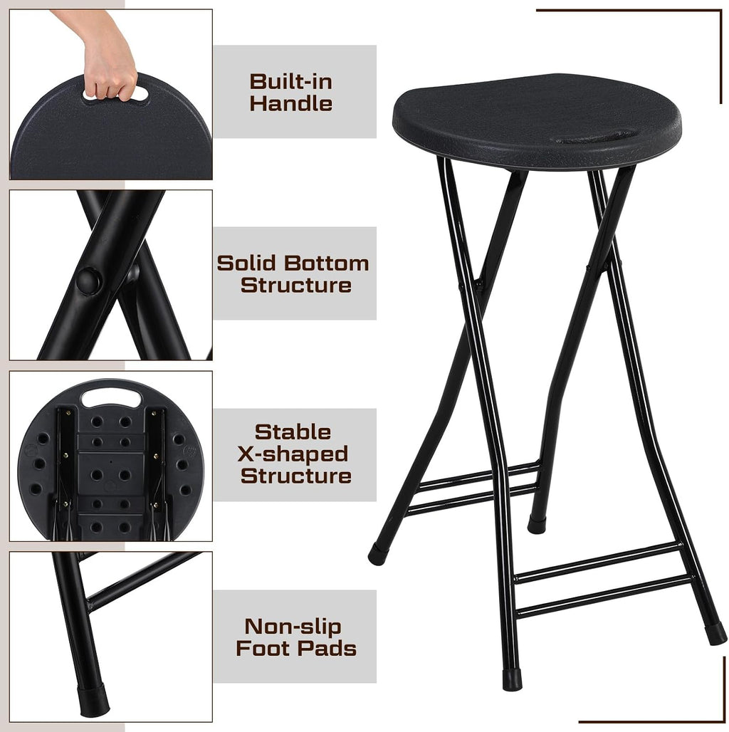 Suzile 2 Pcs Tall Folding Chair Portable Plastic Stool Chair Heavy Duty Foldable Bar Stools with Handle for Adults Kitchen Counter Room Home Camping Indoor Outdoor, 300lbs Capacity (24 Inches)